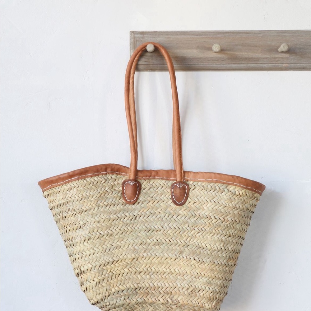 Anthropologie leather handle market tote bag. Woven French beach/farmers market
